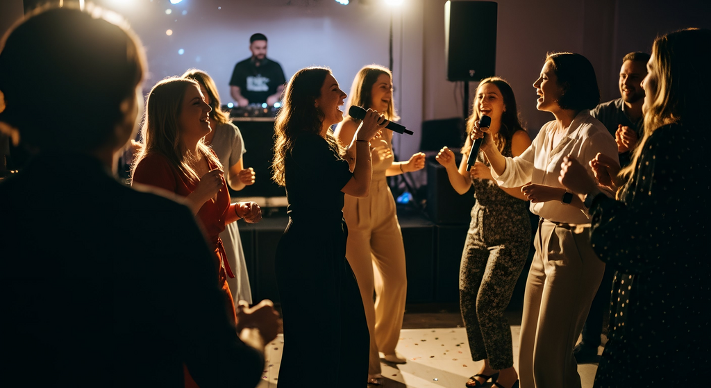 group of people enjoying karaoke at a party