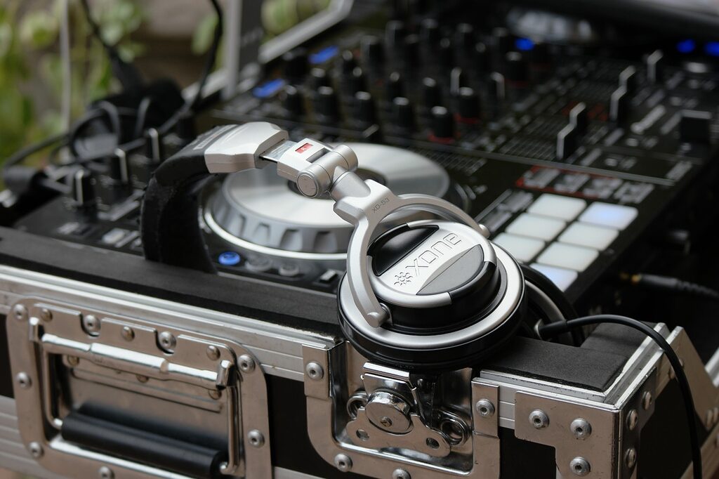headphones on a mixing deck at a party event
